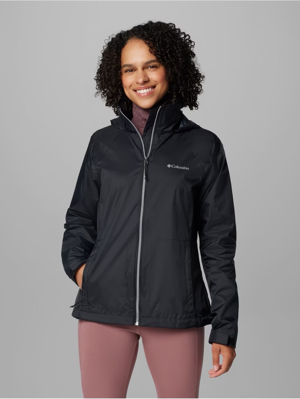 New Columbia Switchback IV Women's XL Black Packable Hooded Rain Jacket Nwt